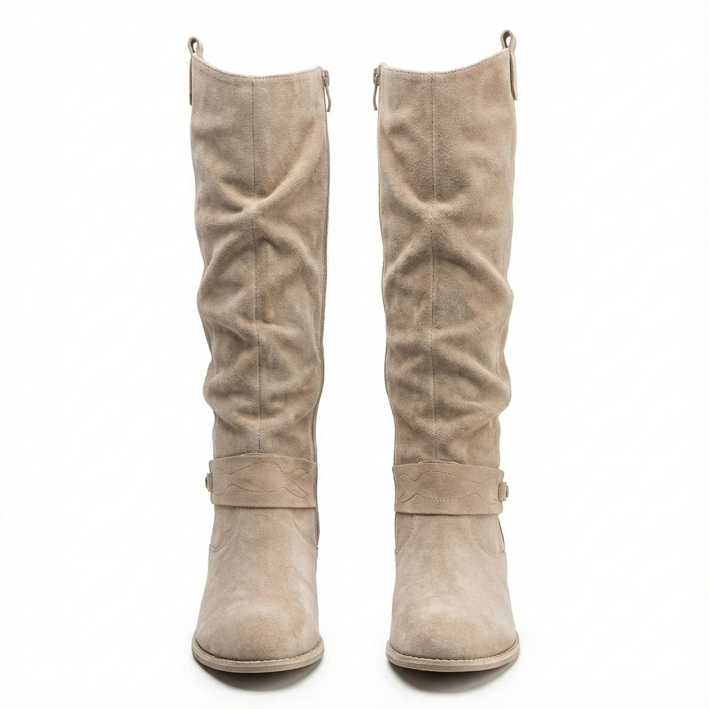 Sigrun | Damen Kniehohe Stiefel Slouch-Optik - Taupe - Image 4