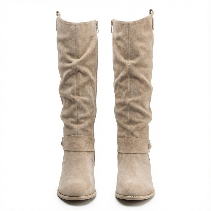 Sigrun | Damen Kniehohe Stiefel Slouch-Optik - Taupe - Image 4
