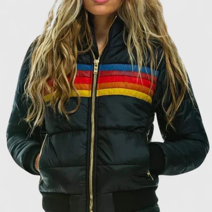Sigvild | Damen Steppjacke Retro Streifen Winterjacke - Image 1