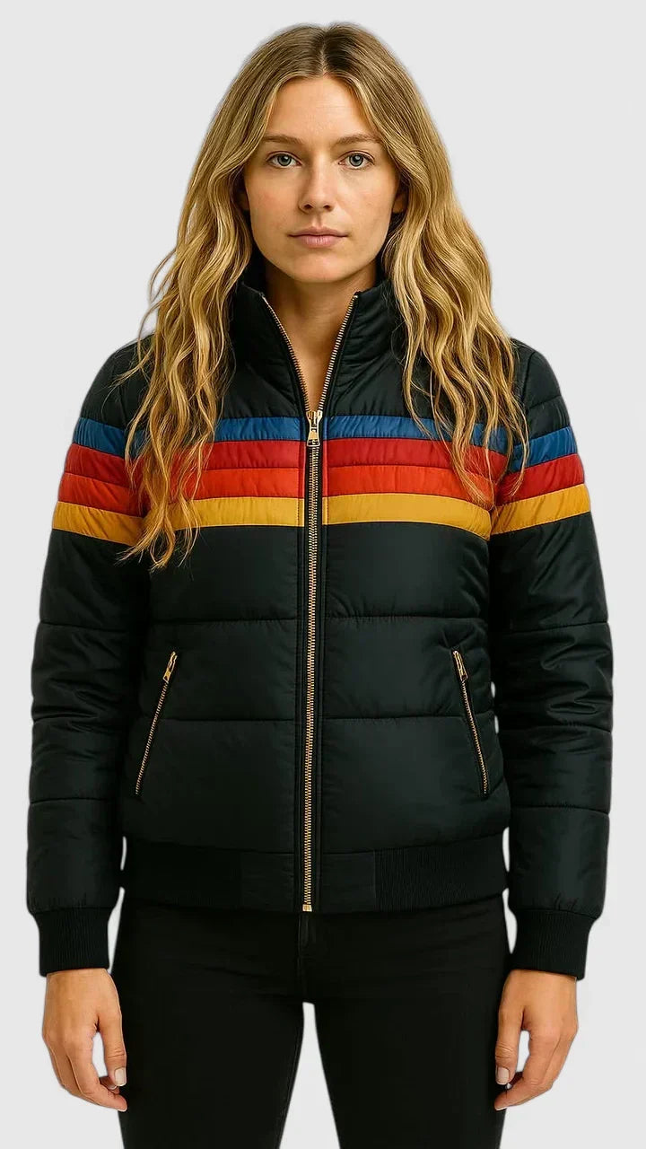 Sigvild | Damen Steppjacke Retro Streifen Winterjacke - Image 2