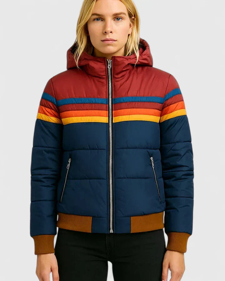 Sigvild | Damen Steppjacke Retro Streifen Winterjacke - Image 3