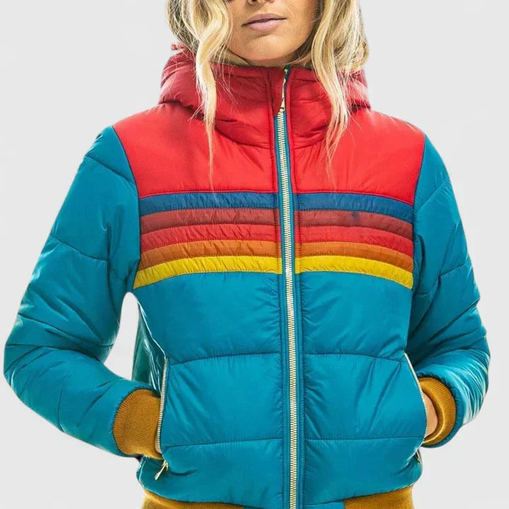Sigvild | Damen Steppjacke Retro Streifen Winterjacke - Image 4