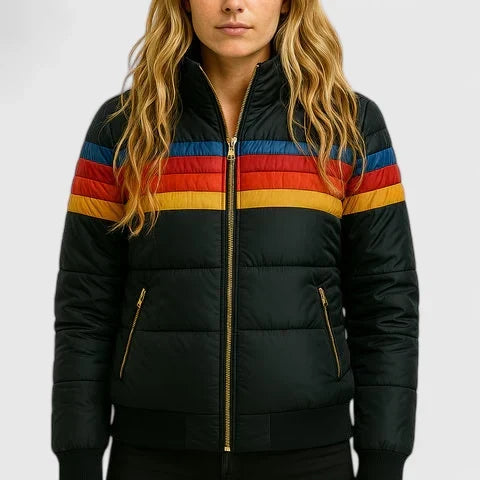 Sigvild | Damen Steppjacke Retro Streifen Winterjacke - Image 5