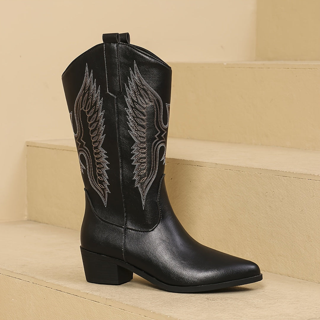Sigvild | Damen Westernstiefel Cowboystiefel mit Stickerei - Black - Image 4