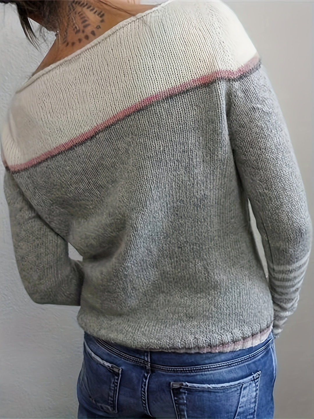 Silvane | Damen Strickpullover Bootausschnitt Langarm - Light Blue - Image 10