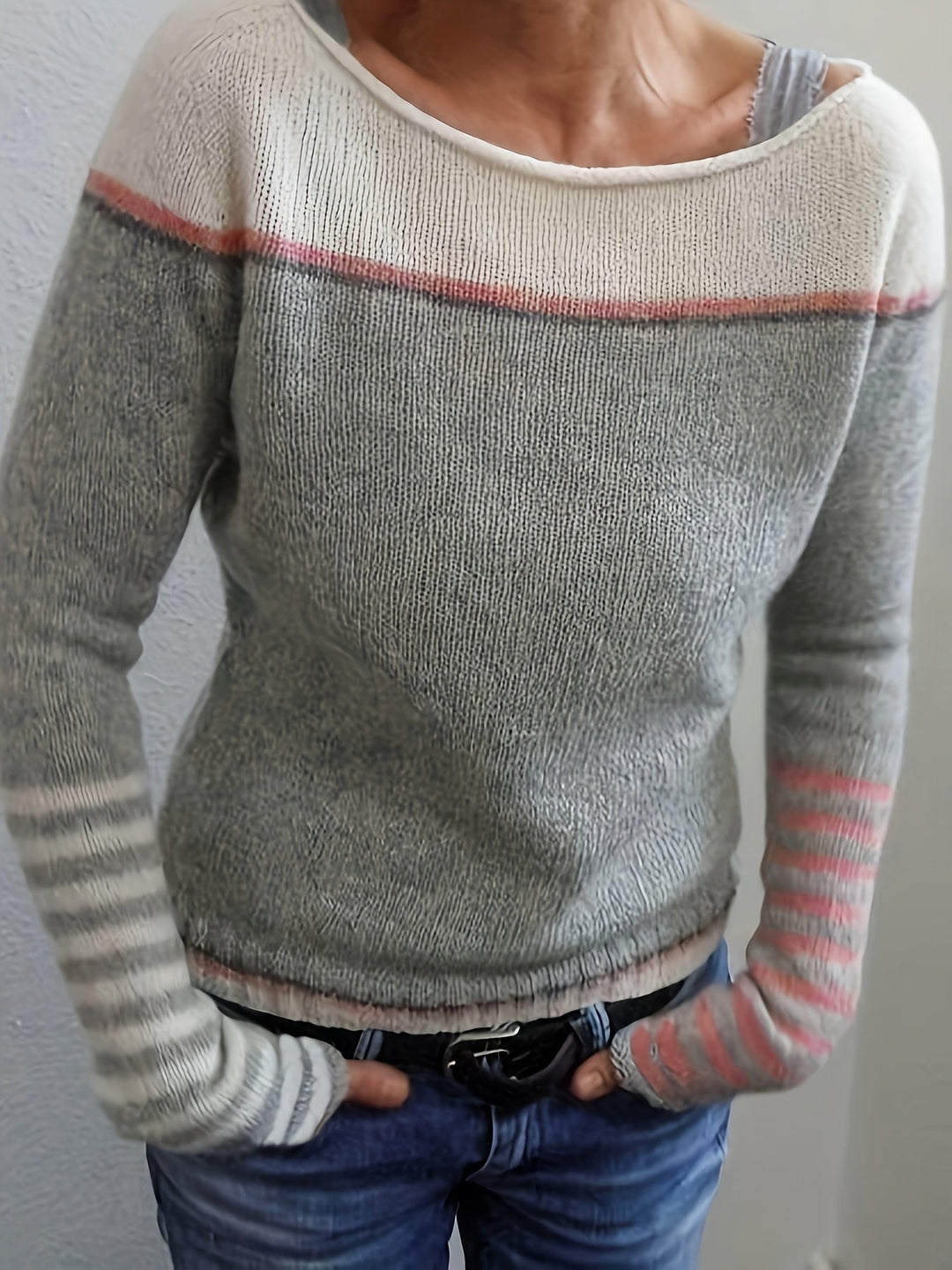 Silvane | Damen Strickpullover Bootausschnitt Langarm - Light Blue - Image 3