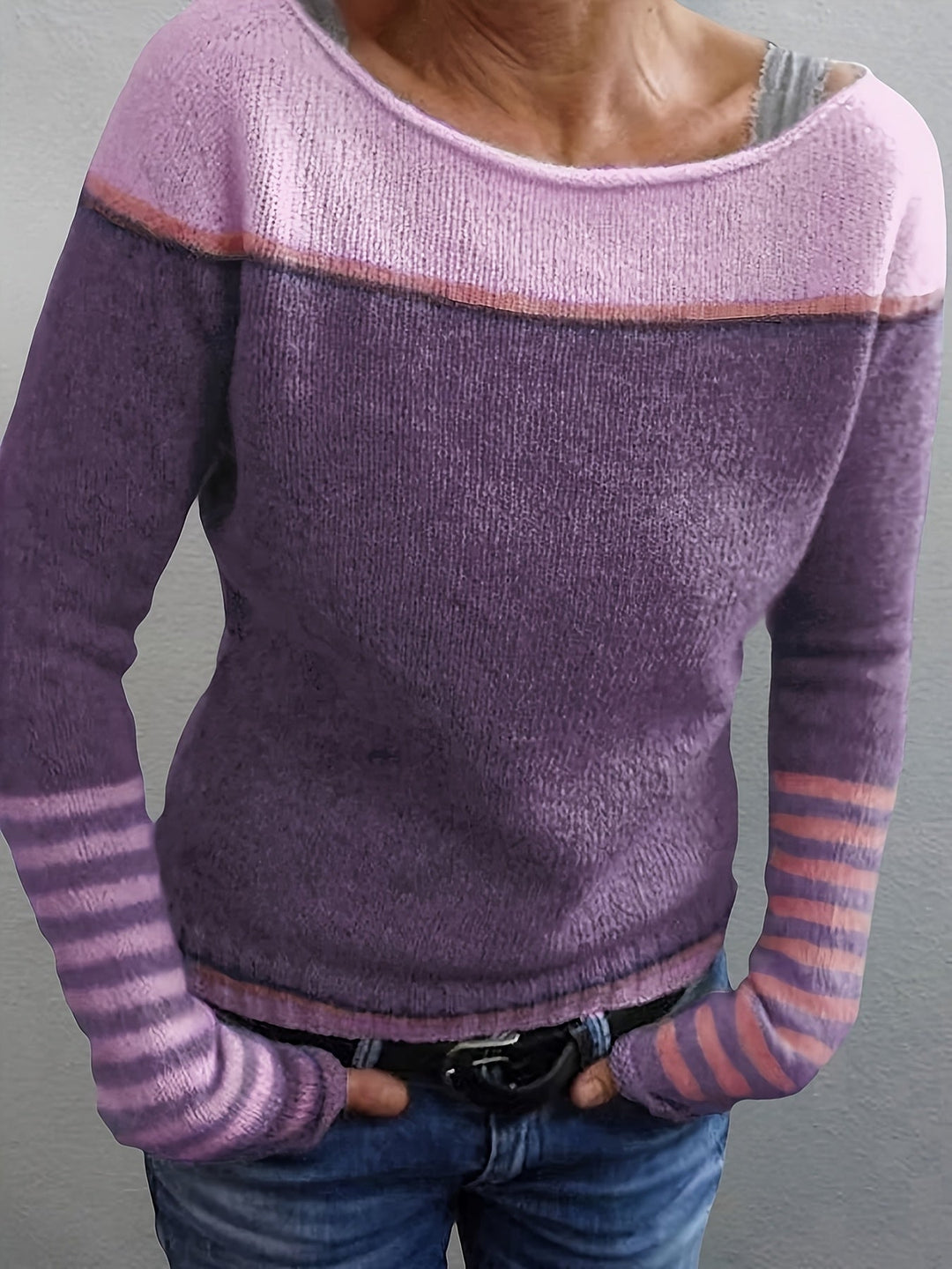 Silvane | Damen Strickpullover Bootausschnitt Langarm - Light Blue - Image 4