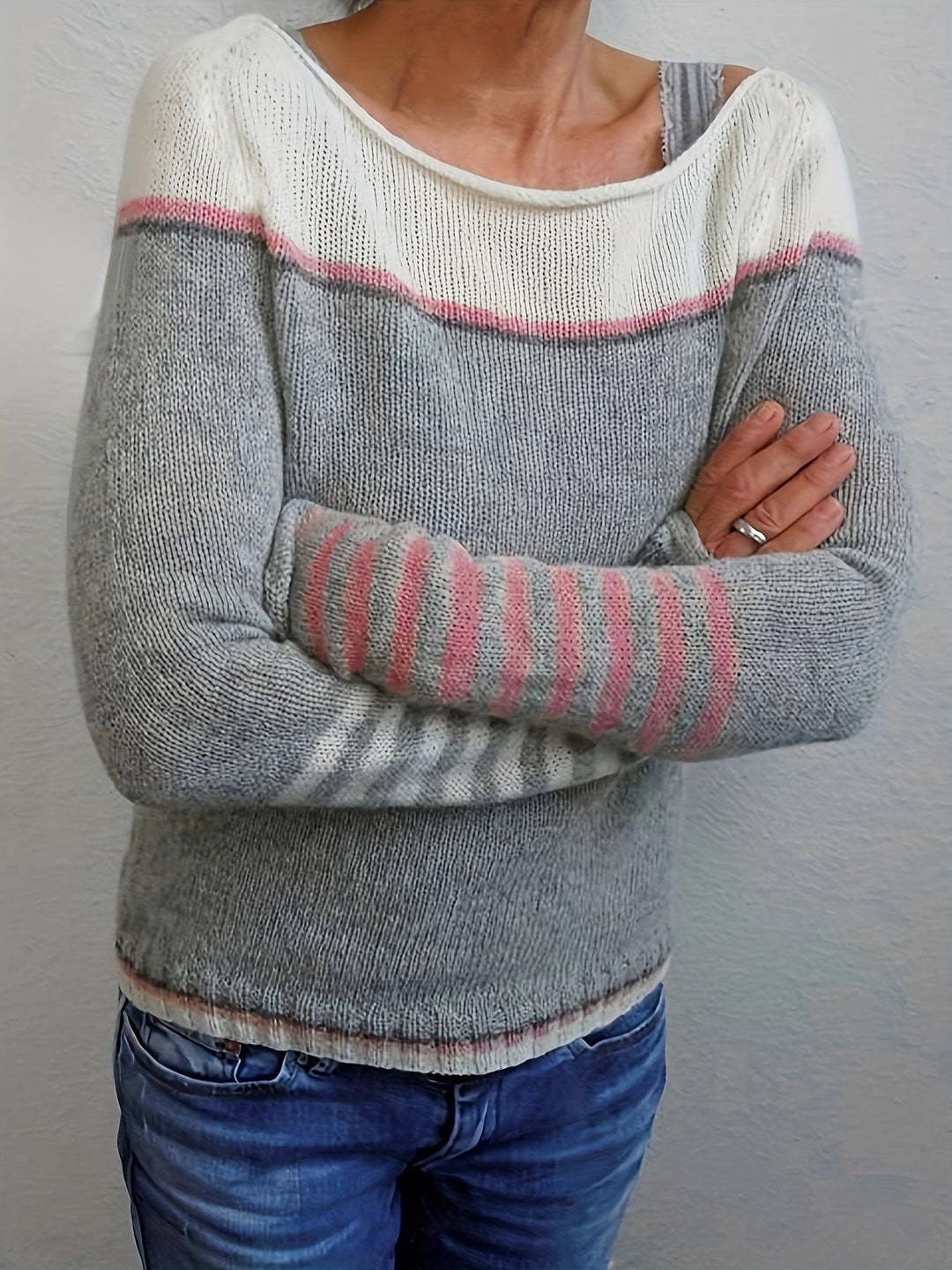 Silvane | Damen Strickpullover Bootausschnitt Langarm - Light Blue - Image 6