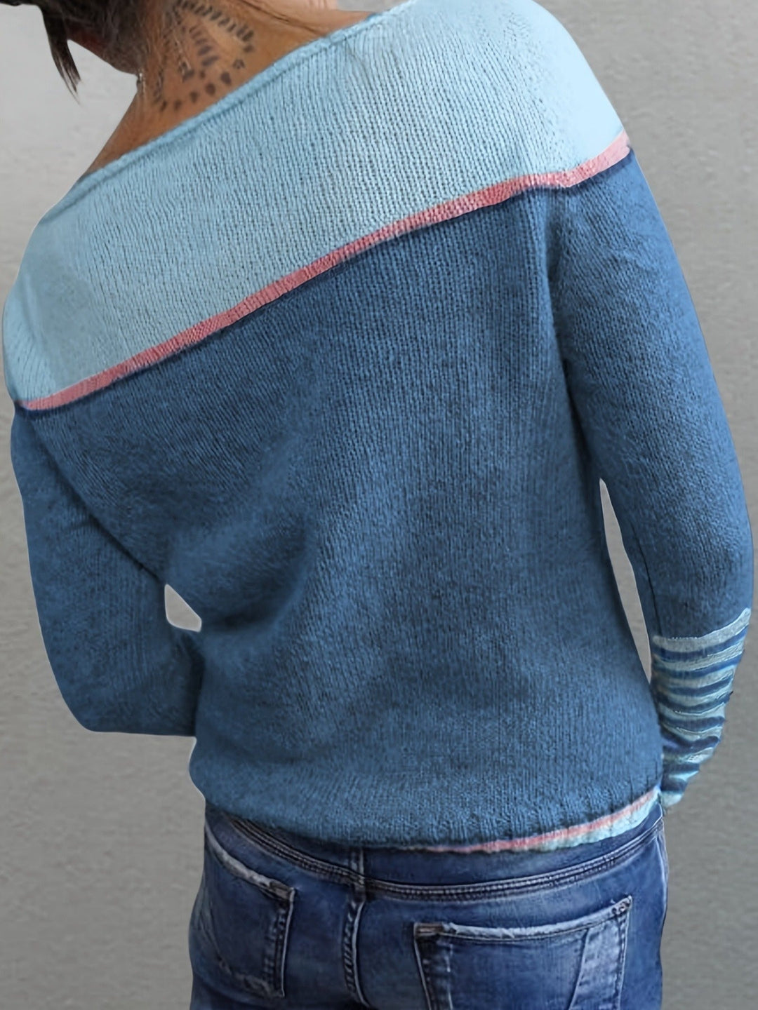 Silvane | Damen Strickpullover Bootausschnitt Langarm - Light Blue - Image 7