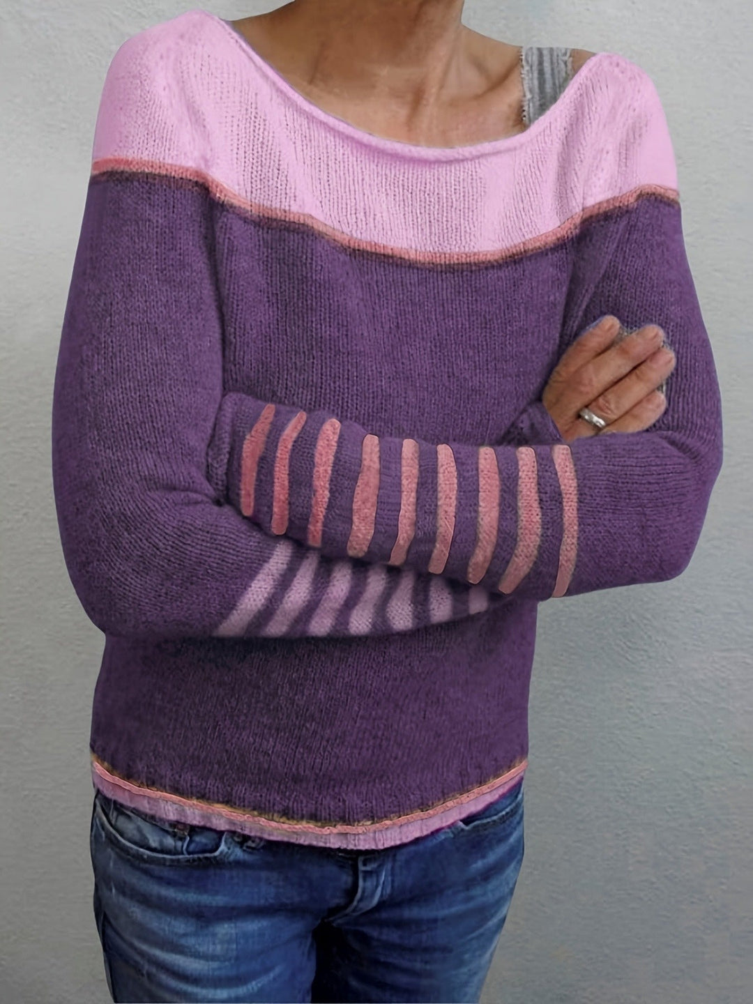 Silvane | Damen Strickpullover Bootausschnitt Langarm - Light Blue - Image 8