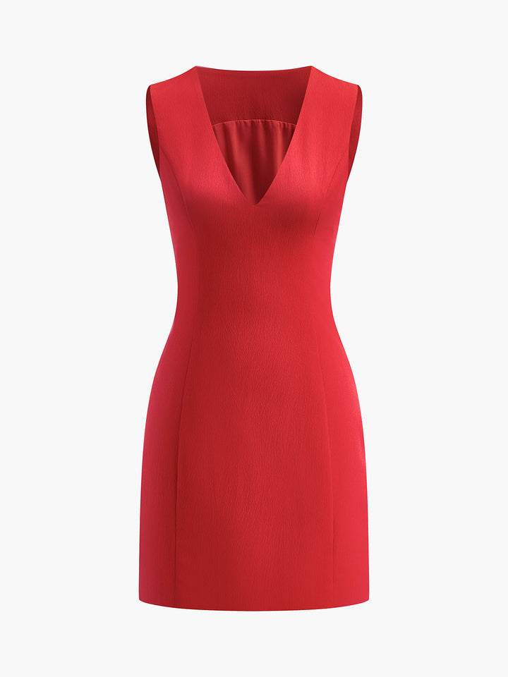 Ruby | Damen Minikleid rot mit V-Ausschnitt, ärmelloses Sommerkleid