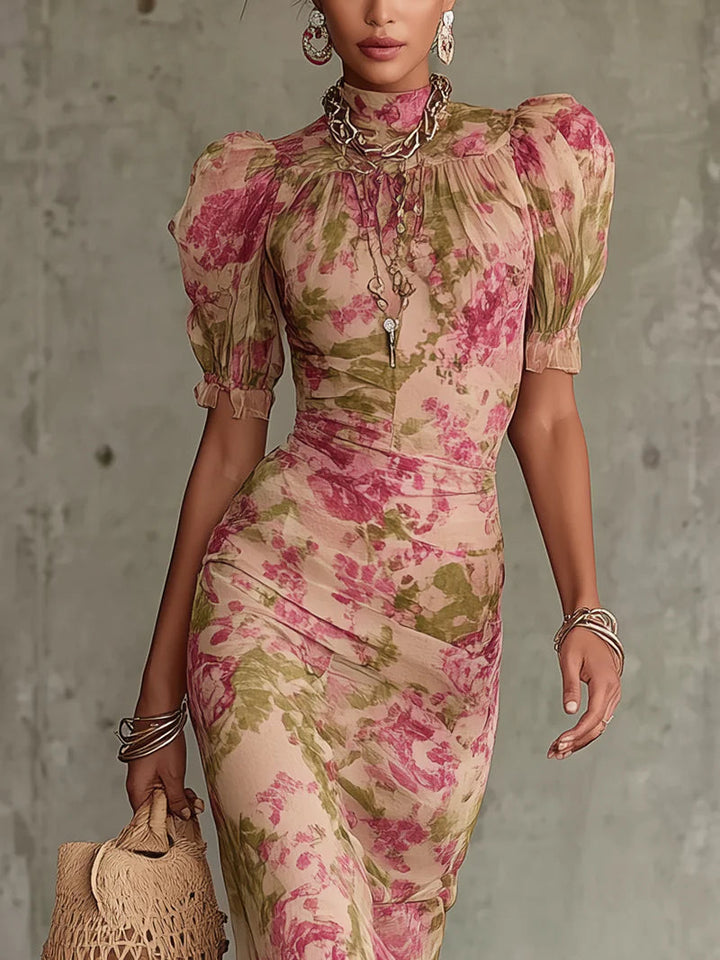 Solange | Damen Blumendruck Puffärmel Maxikleid - Floral - Image 2