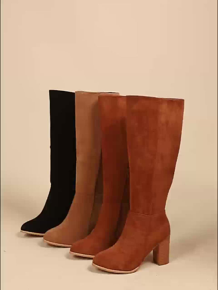 Solange | Damen Kniehohe Stiefel mit Blockabsatz - Brown - Image 14