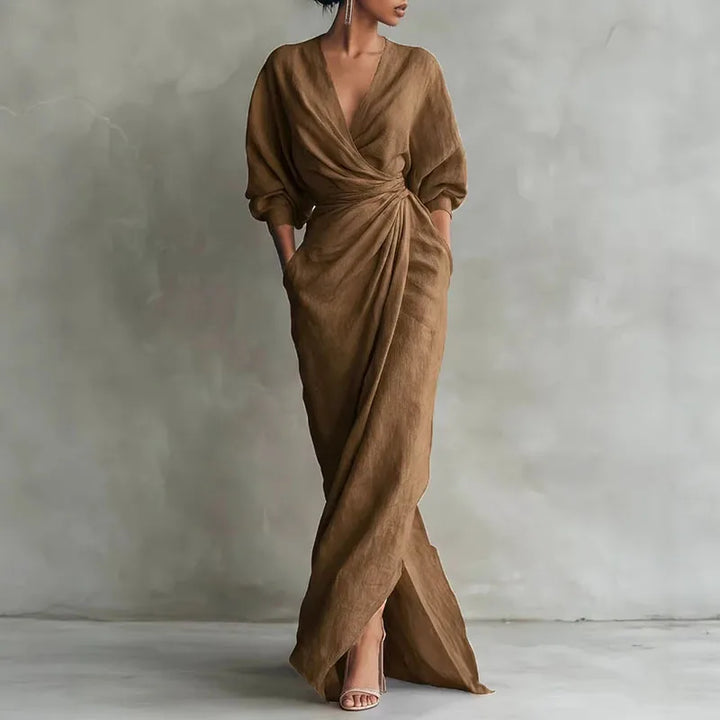 Solange | Damen V-Ausschnitt Langarm Wickelkleid - Pink - Image 3