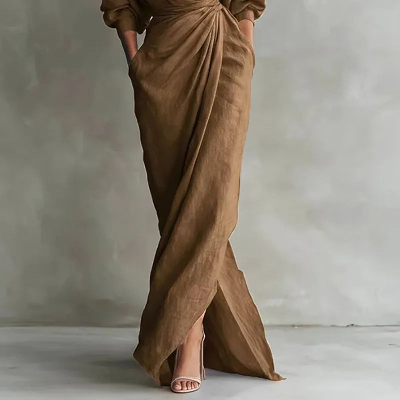 Solange | Damen V-Ausschnitt Langarm Wickelkleid - Pink - Image 4