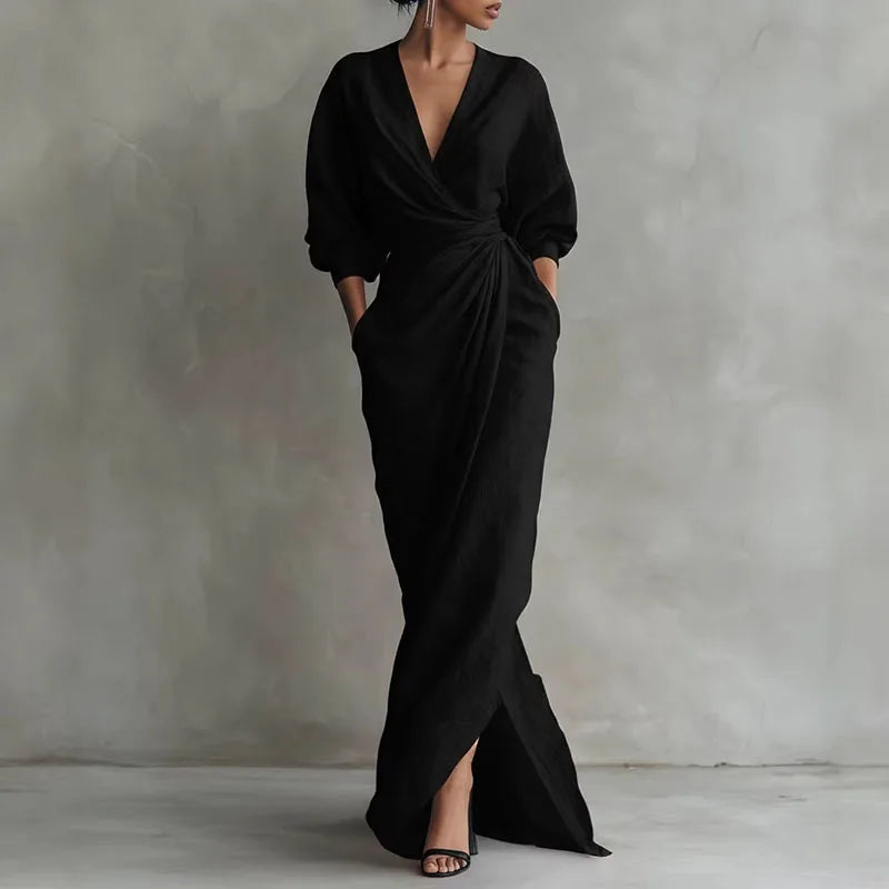Solange | Damen V-Ausschnitt Langarm Wickelkleid - Pink - Image 5