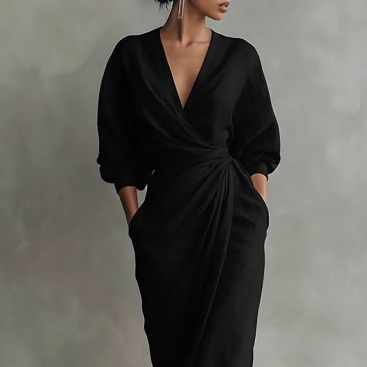Solange | Damen V-Ausschnitt Langarm Wickelkleid - Pink - Image 6
