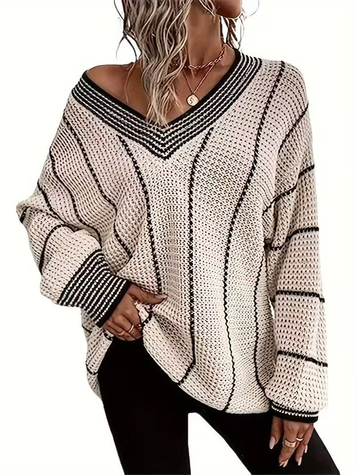 Solbeke | Damen Oversize Strickpullover mit V-Ausschnitt - Cream - Image 1
