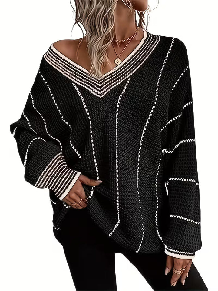 Solbeke | Damen Oversize Strickpullover mit V-Ausschnitt - Cream - Image 2