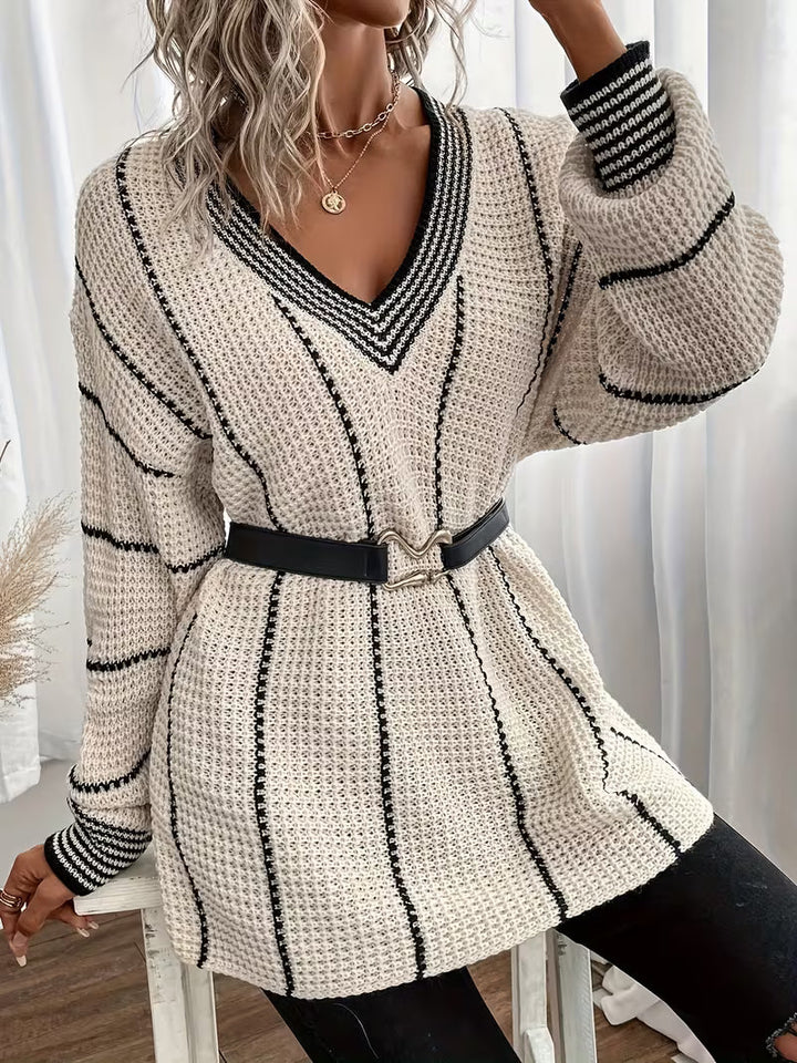 Solbeke | Damen Oversize Strickpullover mit V-Ausschnitt - Cream - Image 5