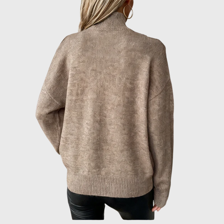 Solmeira | Damen Schulterfreier Rollkragen Strickpullover - Taupe - Image 2