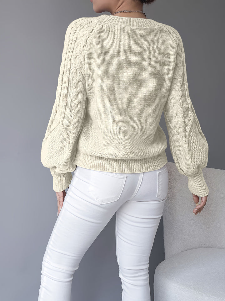 Solvanda | Damen Zopfmuster Strickpullover mit Lärmelärmeln - Taupe - Image 10
