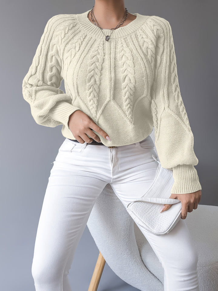 Solvanda | Damen Zopfmuster Strickpullover mit Lärmelärmeln - Taupe - Image 11