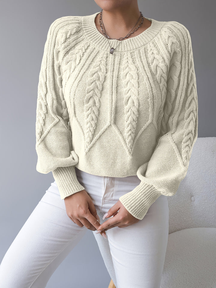 Solvanda | Damen Zopfmuster Strickpullover mit Lärmelärmeln - Taupe - Image 13