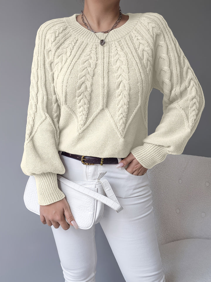 Solvanda | Damen Zopfmuster Strickpullover mit Lärmelärmeln - Taupe - Image 15