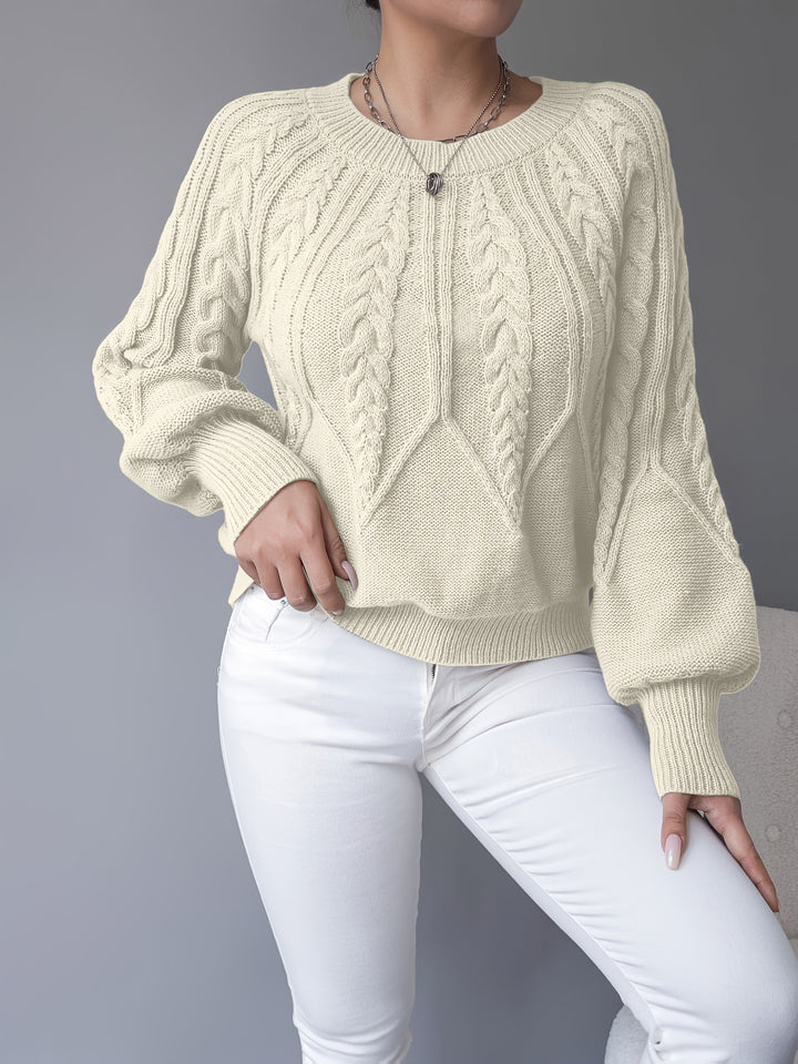 Solvanda | Damen Zopfmuster Strickpullover mit Lärmelärmeln - Taupe - Image 16