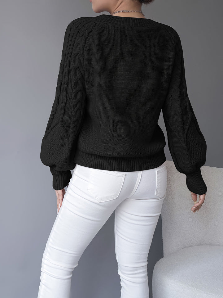Solvanda | Damen Zopfmuster Strickpullover mit Lärmelärmeln - Taupe - Image 19
