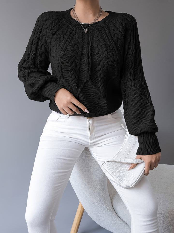 Solvanda | Damen Zopfmuster Strickpullover mit Lärmelärmeln - Taupe - Image 20