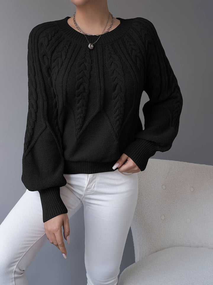 Solvanda | Damen Zopfmuster Strickpullover mit Lärmelärmeln - Taupe - Image 23