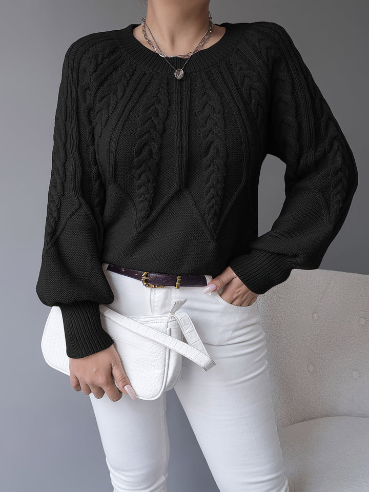 Solvanda | Damen Zopfmuster Strickpullover mit Lärmelärmeln - Taupe - Image 24