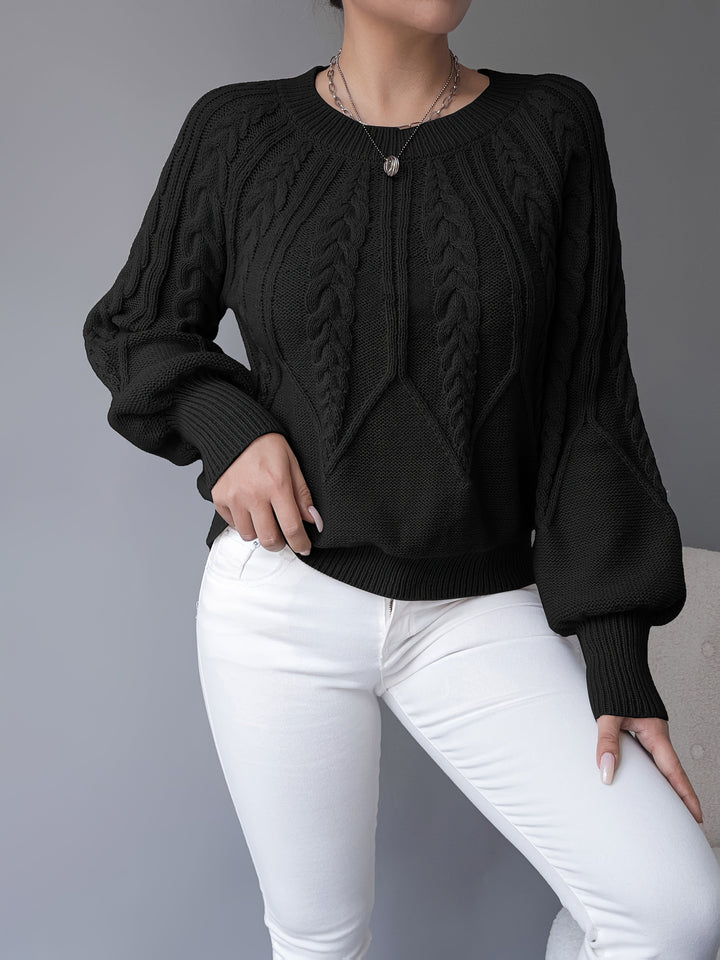 Solvanda | Damen Zopfmuster Strickpullover mit Lärmelärmeln - Taupe - Image 25