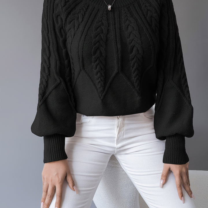 Solvanda | Damen Zopfmuster Strickpullover mit Lärmelärmeln - Taupe - Image 28
