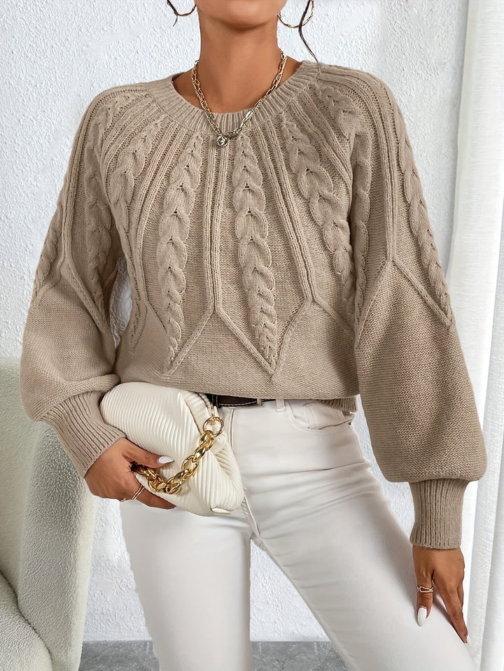 Solvanda | Damen Zopfmuster Strickpullover mit Lärmelärmeln - Taupe - Image 4