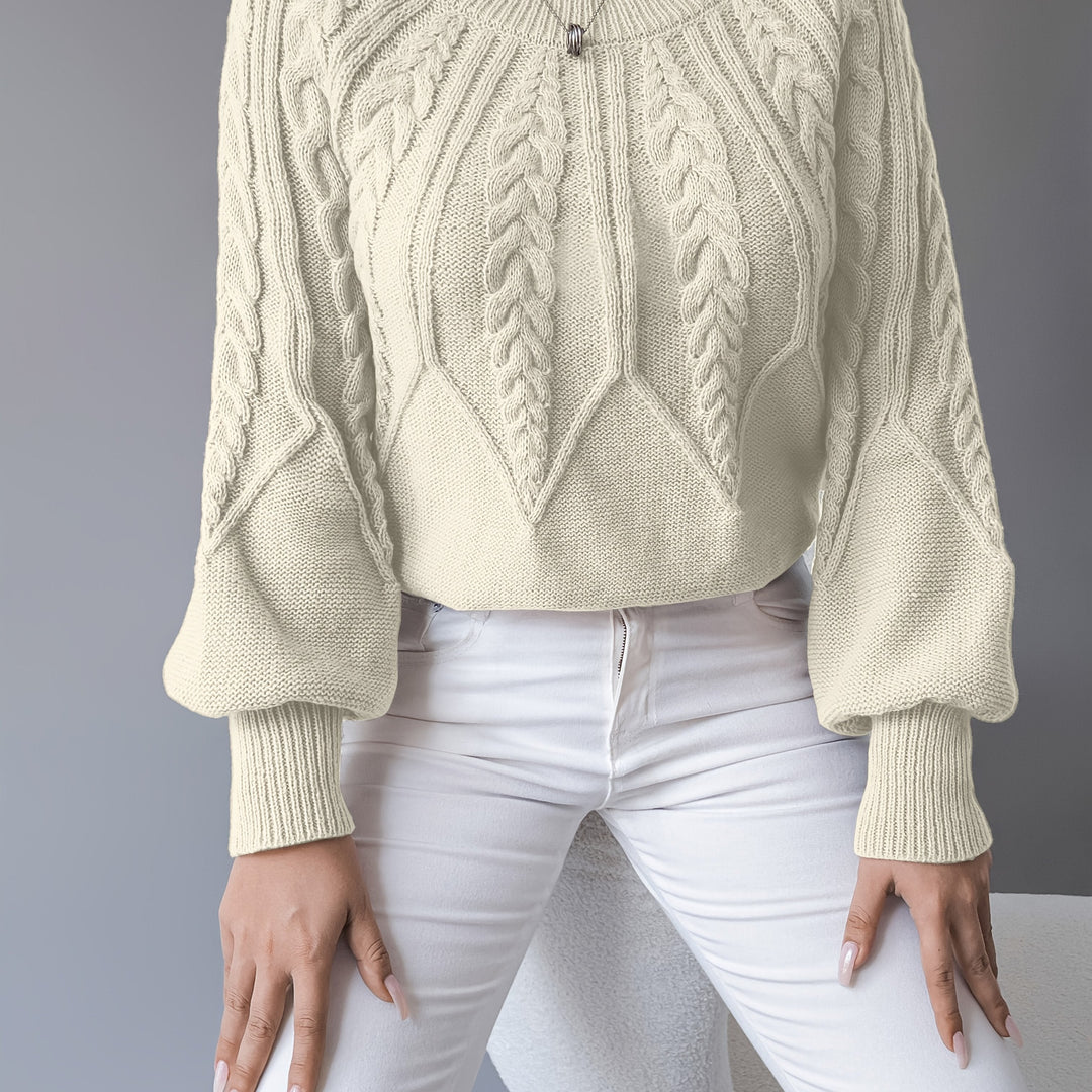 Solvanda | Damen Zopfmuster Strickpullover mit Lärmelärmeln - Taupe - Image 8