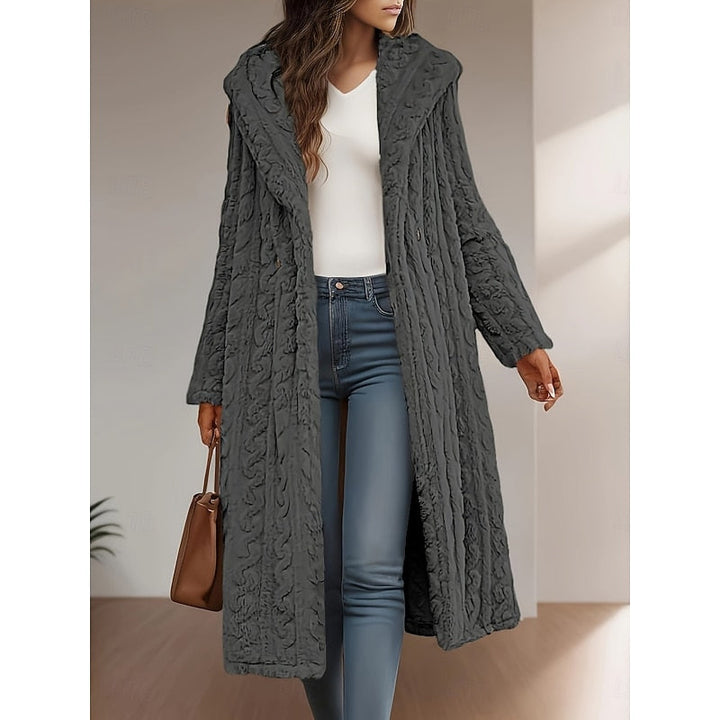 Solvanta | Damen Langer Kunstfell-Mantel mit Kapuze - Light Grey - Image 2