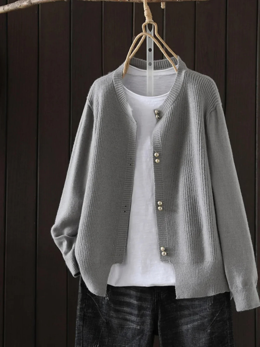 Solvara | Damen Strickjacke mit Knöpfen Grau - Light Grey - Image 1