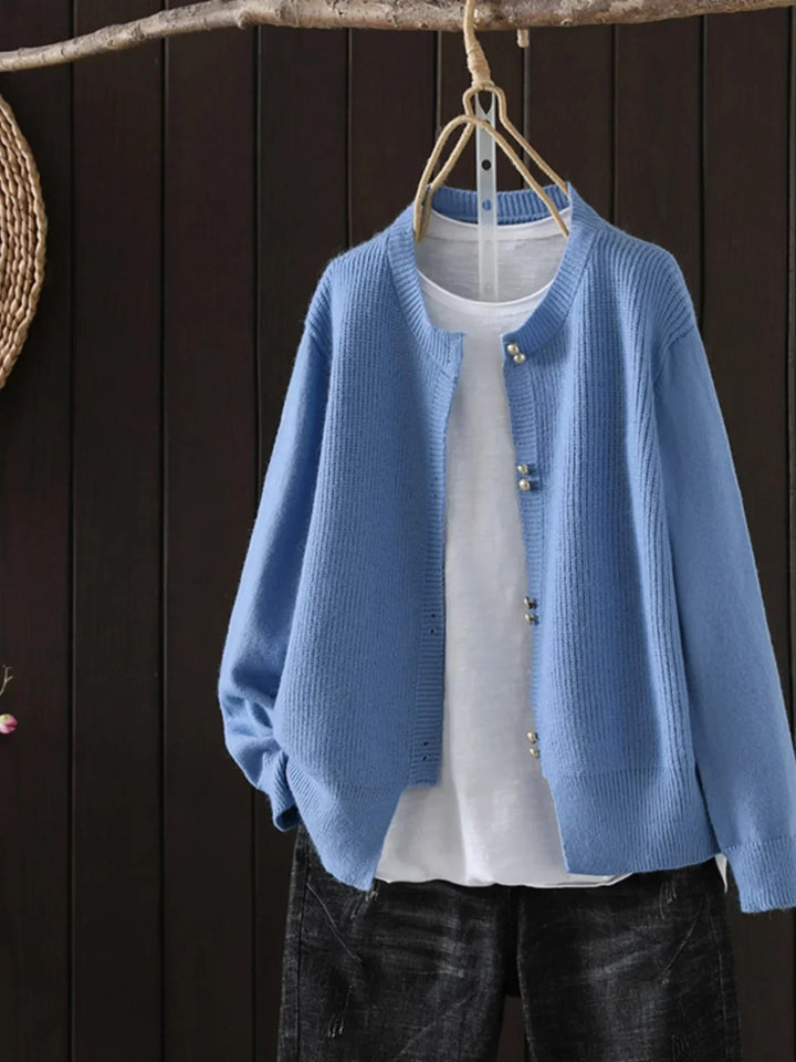 Solvara | Damen Strickjacke mit Knöpfen Grau - Light Grey - Image 2