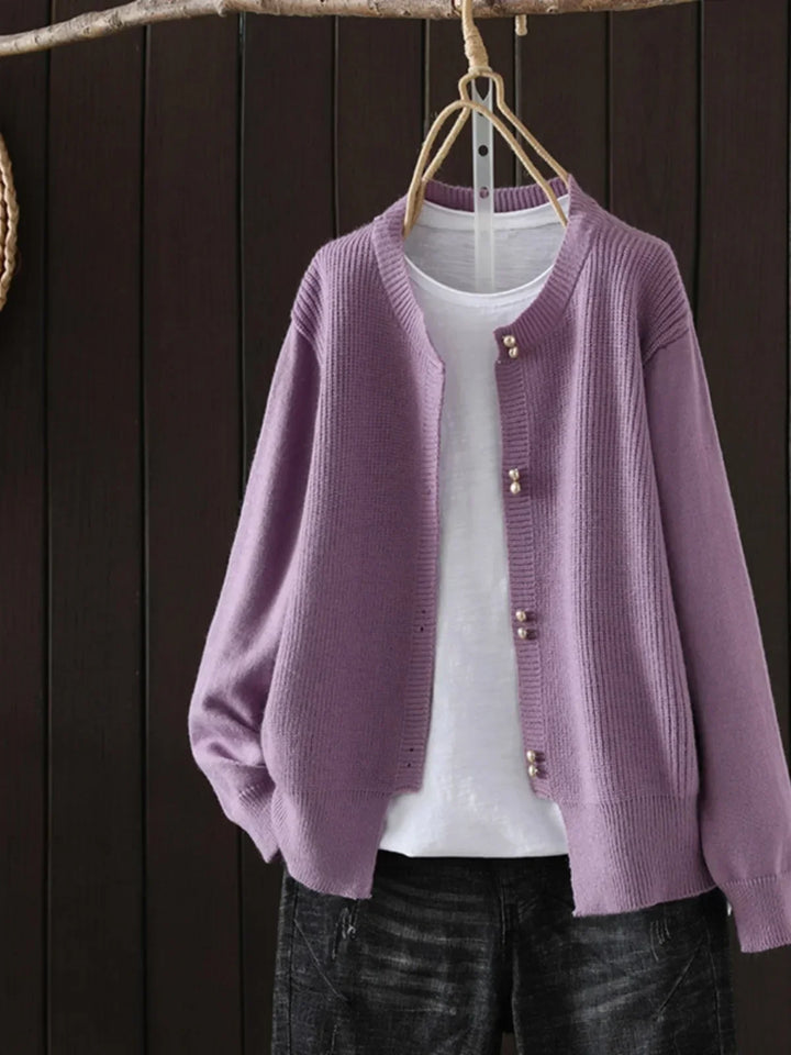 Solvara | Damen Strickjacke mit Knöpfen Grau - Light Grey - Image 4