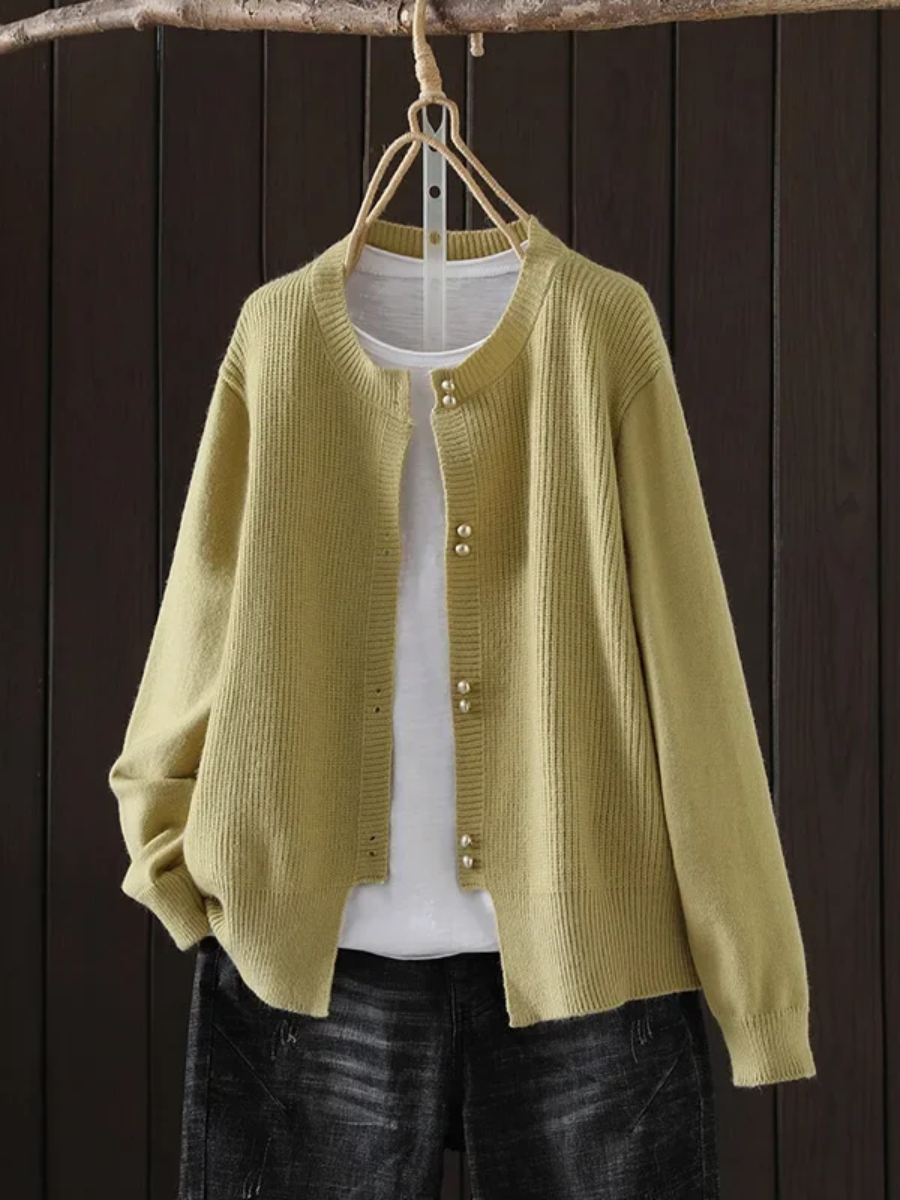 Solvara | Damen Strickjacke mit Knöpfen Grau - Light Grey - Image 6