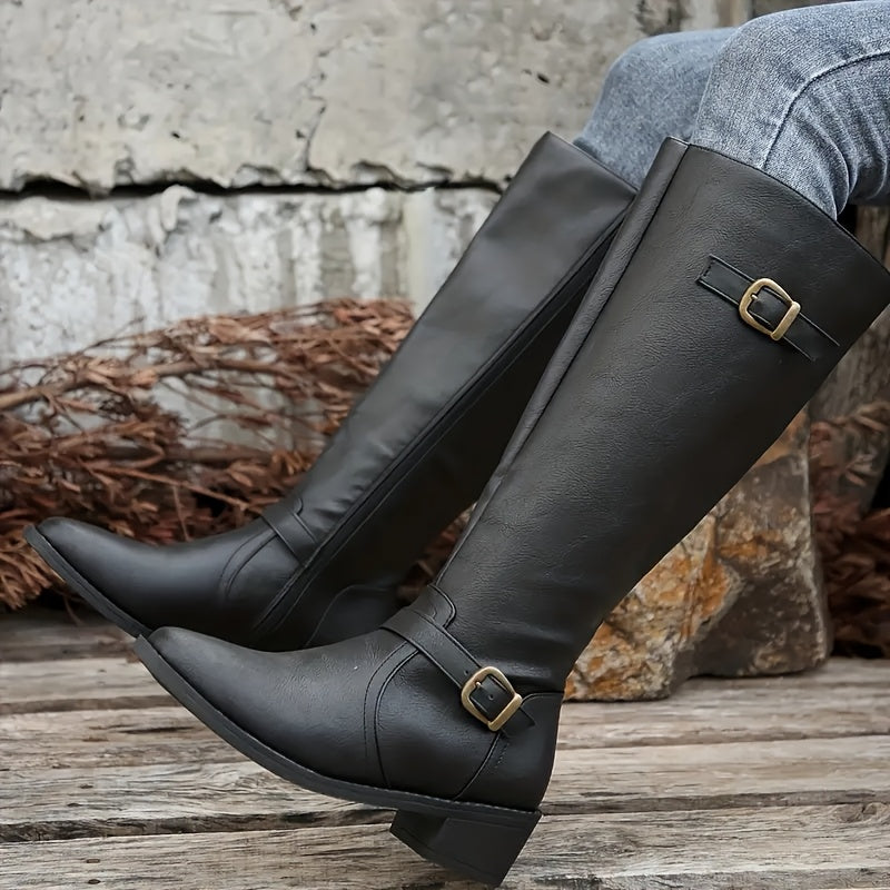 Solveig | Damen Kniehohe Stiefel mit Reißverschluss - Black - Image 1