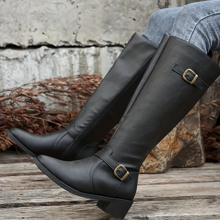 Solveig | Damen Kniehohe Stiefel mit Reißverschluss - Black - Image 1
