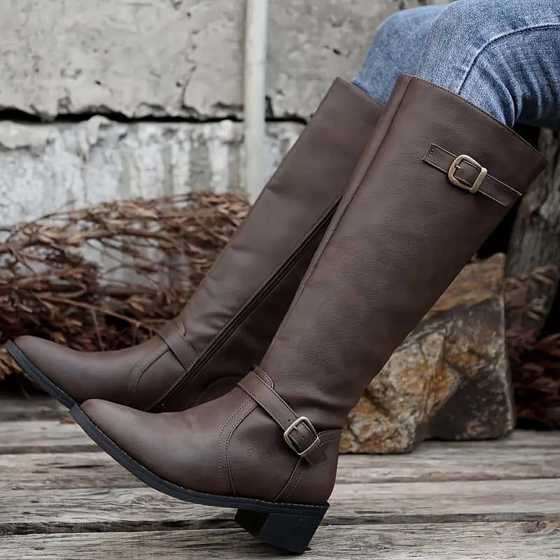 Solveig | Damen Kniehohe Stiefel mit Reißverschluss - Black - Image 2