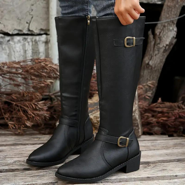 Solveig | Damen Kniehohe Stiefel mit Reißverschluss - Black - Image 3