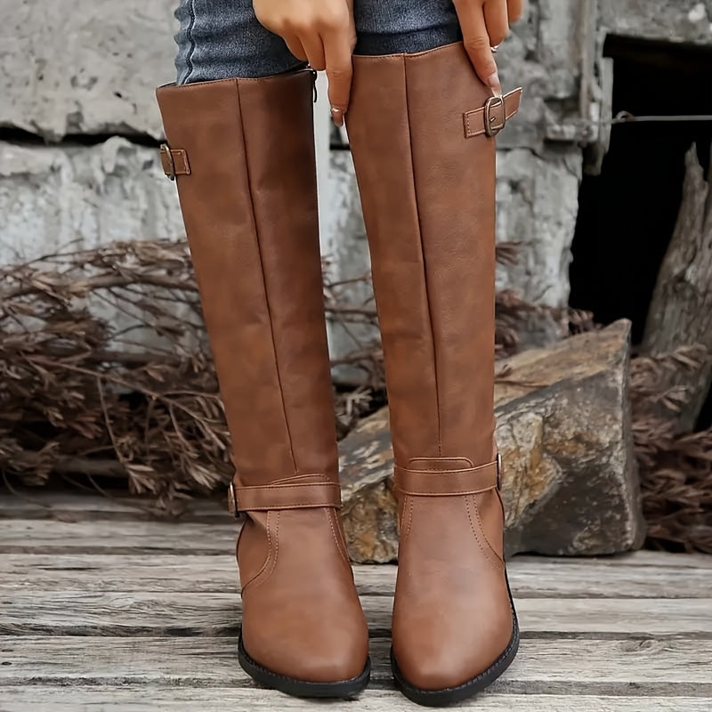 Solveig | Damen Kniehohe Stiefel mit Reißverschluss - Black - Image 5