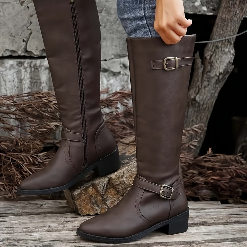 Solveig | Damen Kniehohe Stiefel mit Reißverschluss - Black - Image 6