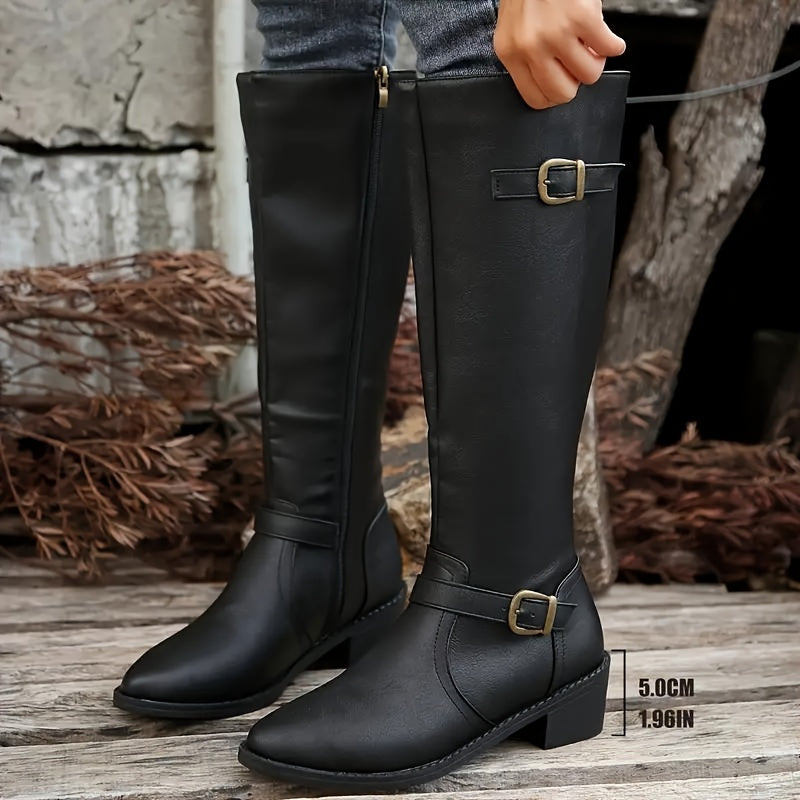 Solveig | Damen Kniehohe Stiefel mit Reißverschluss - Black - Image 7